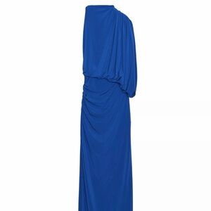 Zara Cobalt Blue One-Shoulder Draped Maxi Dress